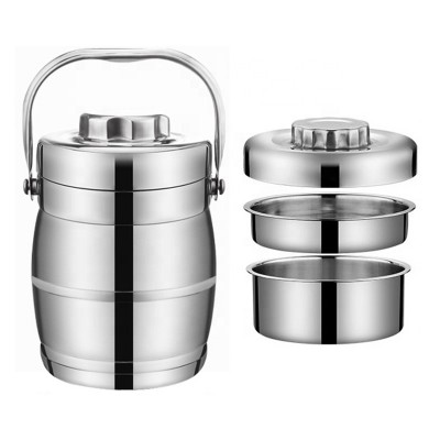 Newest style 3 layer round lunch box tiffin box stainless steel with thermal food carrier