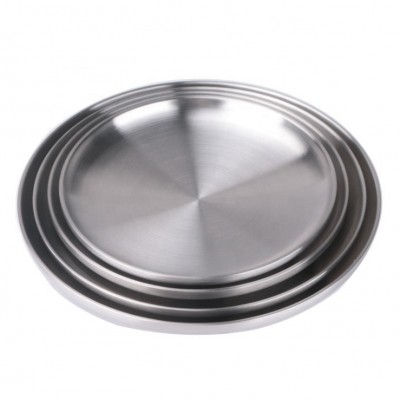 ZHONGTE Korean serving tray high quality 304 stainless steel round tray double layer silver tray for BBQ