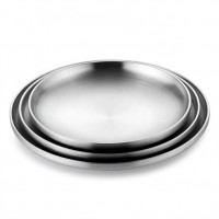 ZHONGTE 304 Stainless Steel Flat Plate Creative Round Food Tray Double Insulated Dinner Plate