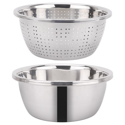 ZHONGTE High quality thick mixing set stainless steel food basin or washing fruit vegetables for kitchen