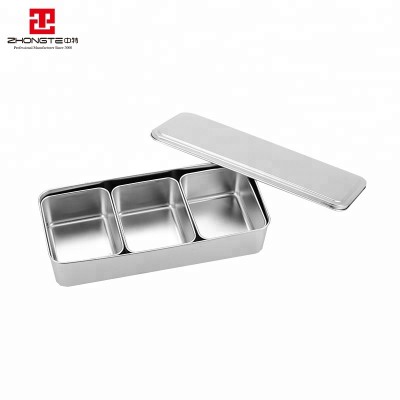 Free sample ss201stainless steel nonmagnetic 3 compartment lunch box spice box