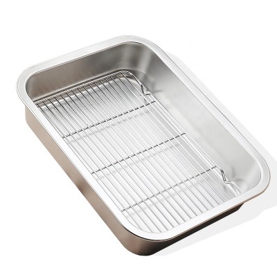 304 grade rectangular stainless steel metal serving tray for food with various style