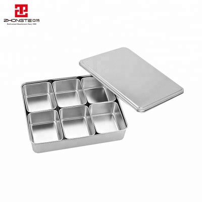 Zhongte High Quality Multi-compartment Japanese Style Stainless Steel Kitchen Condiment Containers Compartment Spice Box With Li