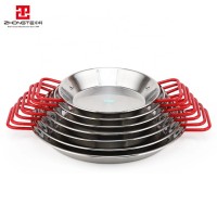 stainless steel paella pan zhongte 20-36cm round flat fry pan with two handle