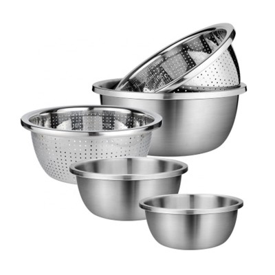 ZHONGTE stainless steel colander kitchen basin durable serving bowl metal container household tableware heavy duty basket